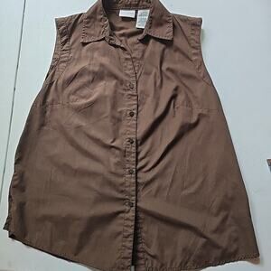 White Stag Brown Button‎ Sleeveless Collared 63% Polyester/37% Cotton Blouse L